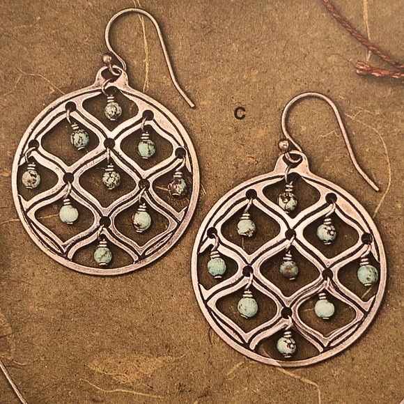 Silpada Sterling Silver Blue Green Howlite Earrings W1682 - Picture 7 of 10